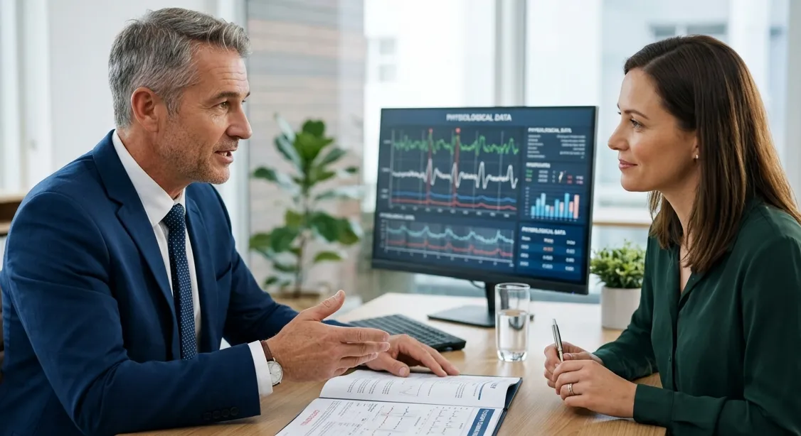 Поліграфолог проводить тестування співробітника в офісі