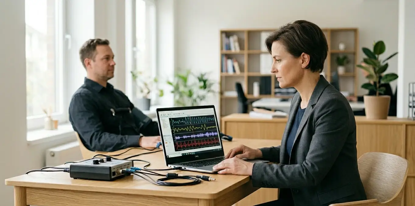 Поліграфолог проводить тестування в сучасному офісі в Україні