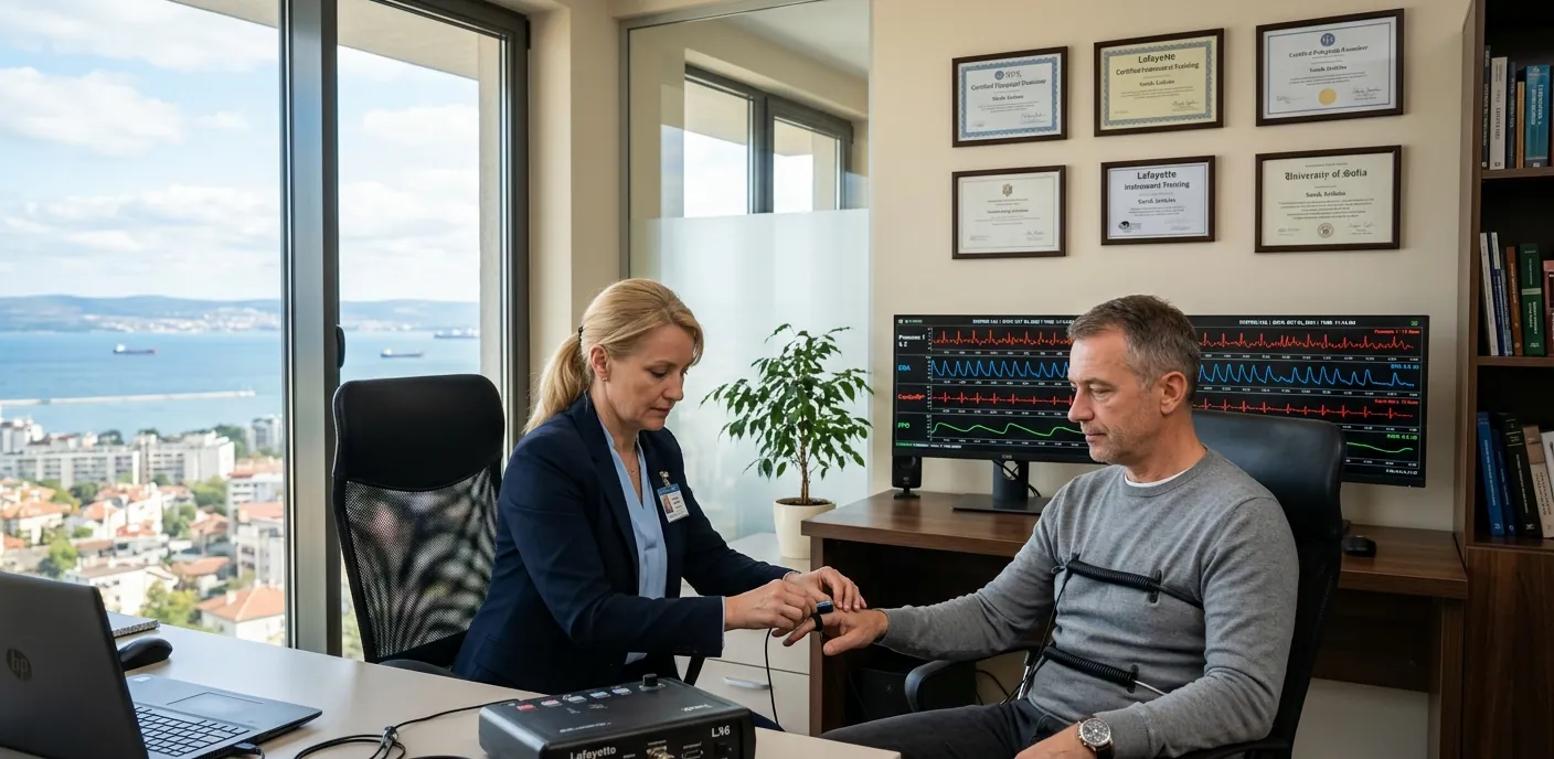 Поліграфолог проводить перевірку на детекторі брехні в Одесі