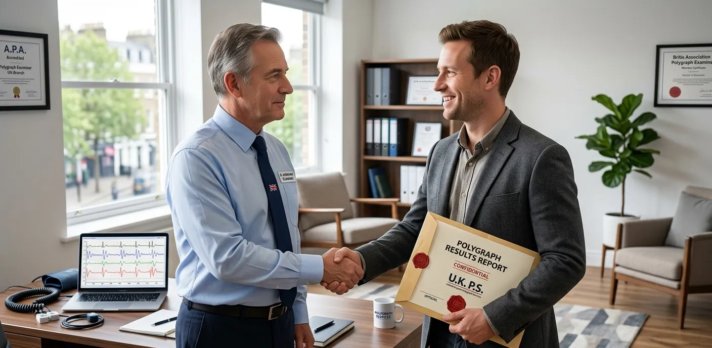 Поліграфолог передає клієнту висновок після завершення перевірки на детекторі брехні